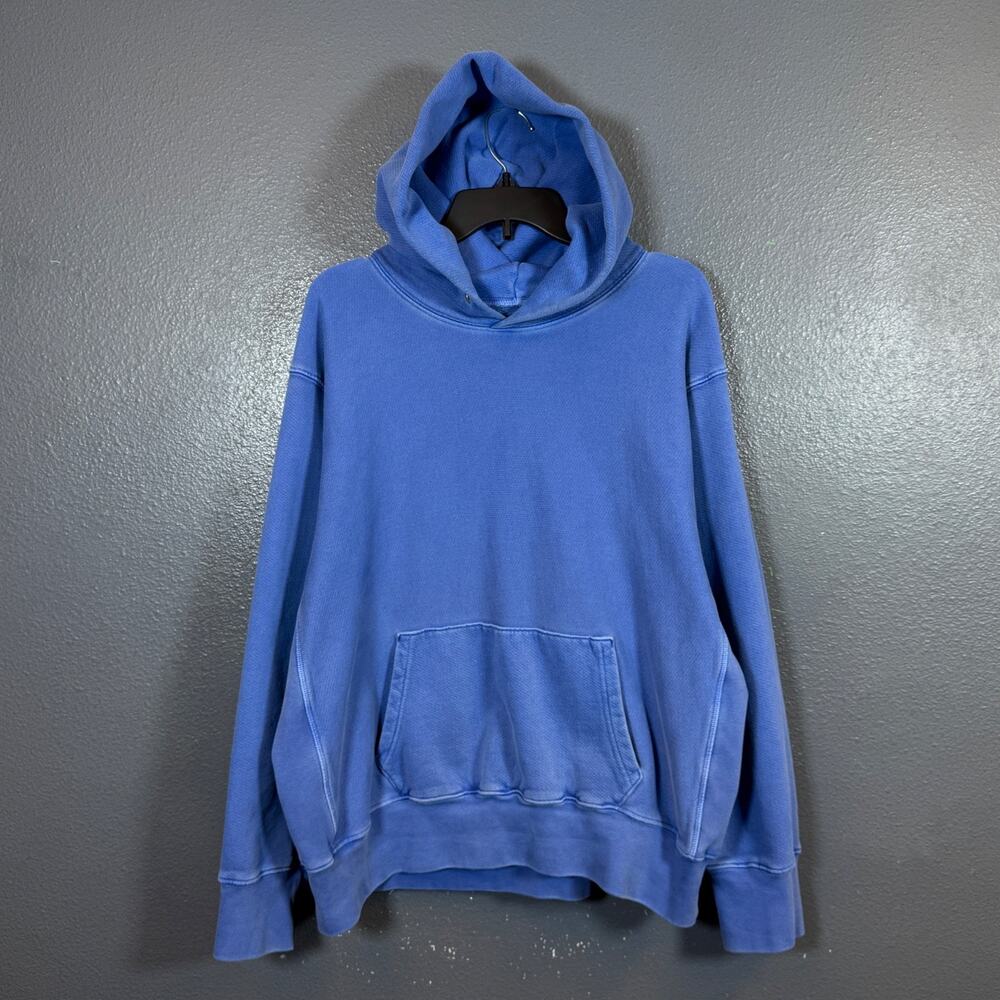 Les Tien L men's blue hooded oversized 100% cotton hoodie USA faded